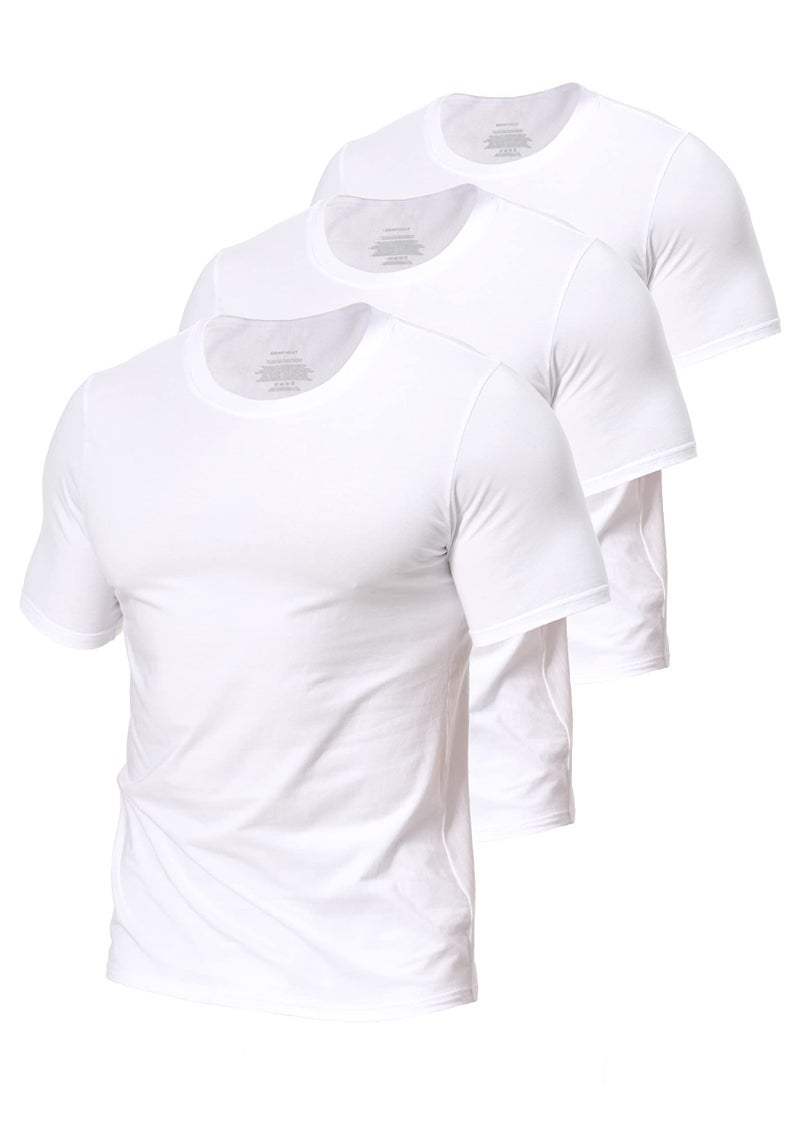 Comfneat Men's 3-Pack Stretch Undershirts Long Back Hem T-Shirts Crew Neck (White 3-Pack, L) - Image 1